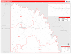 San Saba County, TX Digital Map Red Line Style